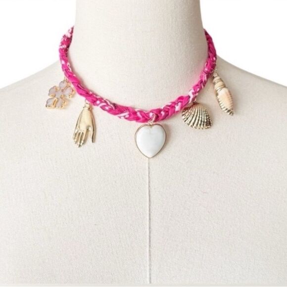 Only 1 Left! NWT Free People Sky Charm Pink Bandana Necklace - Picture 3 of 5